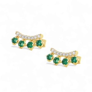 Elegant gold earrings featuring green and clear stones, perfect for any occasion.