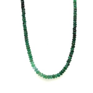 Elegant emerald bead necklace showcasing rich green hues and brilliant faceted craftsmanship.