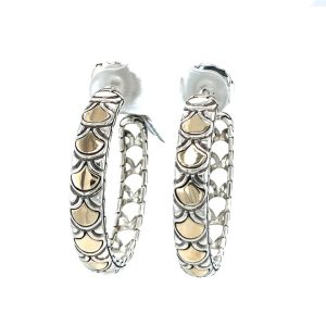 Sterling Silver and 18K Yellow Gold Estate Hoop Earrings