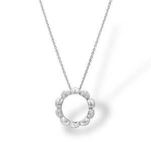 Elegant silver necklace with floral pendant and sparkling stones, perfect for any occasion.