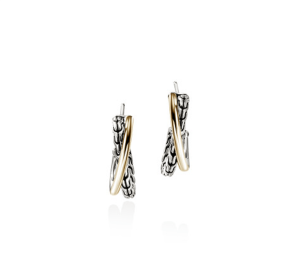 Elegant silver and gold earrings with textured design, perfect for any occasion.