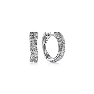 14K White Gold 15mm Diamond Criss Cross Huggies
