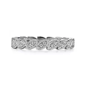 14K White Gold Scalloped Marquise Stackable Diamond Ring