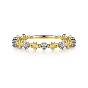 14K Yellow Gold Diamond and Bujukan Bead Station Ring