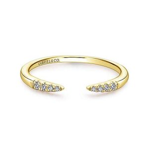 14K Yellow Gold Open Diamond Tipped Stackable Ring