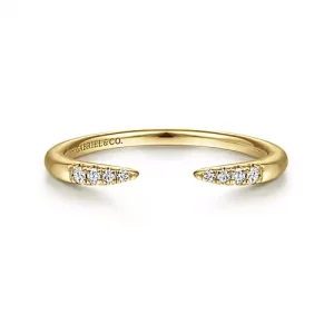 14K Yellow Gold Open Diamond Tipped Stackable Ring