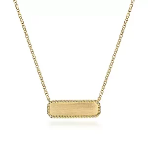 14K Yellow Gold Rectangular ID Pendant Necklace with Twisted Rope Frame