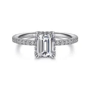 14kt white gold emerald 4 prong diamond semi mounting