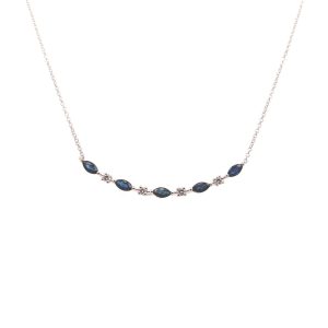 14kt white gold diamond & marquise sapphire bar necklace
