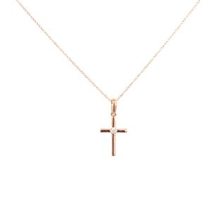 14 Kt Rose Gold Cross Diamond Necklace