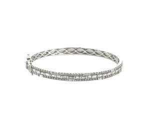 14 Kt White Gold 3 Row Bangle Diamond Bracelet