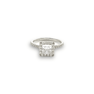 14kt White Gold Princess Halo Diamond Engagement Ring Semi-Mounting