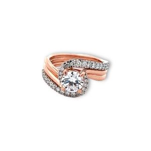14K White-Rose Gold Bypass Round Diamond Engagement Ring