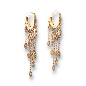 14Kt Yellow Gold Huggie Dangle Diamond Hoop Earrings