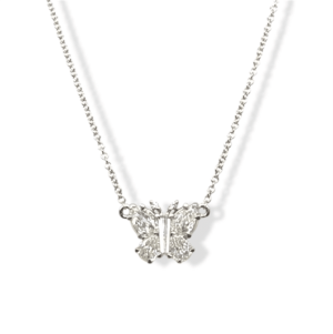 Elegant butterfly pendant necklace with shimmering stones on a delicate silver chain.