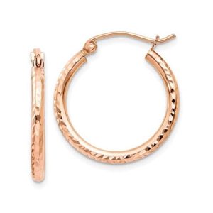 Elegant rose gold hoop earrings with a hammered texture, perfect for any occasion.