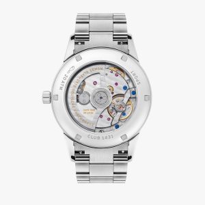 Elegant mechanical watch with intricate movement, stainless steel case, and premium craftsmanship details.