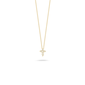 Elegant gold cross necklace with sparkling gemstones, perfect for any occasion.