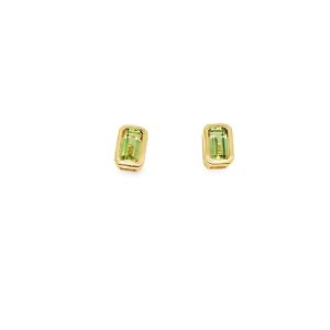 Elegant gold rectangular earrings featuring vibrant green gemstones, perfect for any occasion.