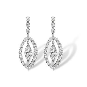 Elegant marquise diamond earrings with halo design, perfect for sophisticated occasions.