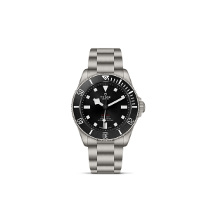 Elegant stainless steel dive watch with black dial, date feature, and unidirectional bezel.