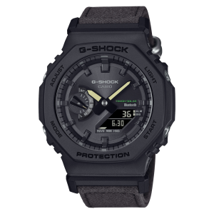 Stylish G-Shock watch by Casio with durable design, analog-digital display, and Bluetooth connectivity.