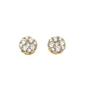 Elegant gold-tone round earrings with sparkling faceted stones, perfect for any occasion.