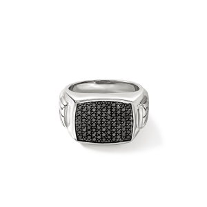 Stylish silver ring with black gemstones, perfect for any occasion and a true statement piece.