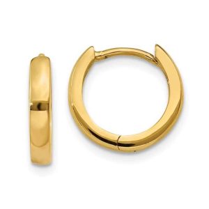 Elegant gold hoop earrings, polished finish, versatile for casual and formal wear.