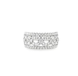 Elegant diamond ring in intricate openwork design, perfect for special occasions or heirloom collections.