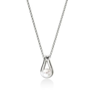 Elegant silver necklace with a tear-shaped pearl pendant, perfect for any occasion.