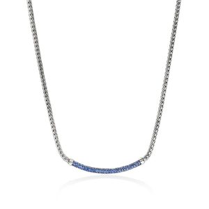 Elegant silver necklace with gradient blue gemstones, perfect for casual or formal occasions.