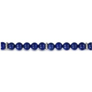 Elegant lapis lazuli bead strand with silver accents, perfect for stylish jewelry accessories.