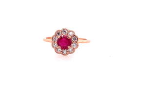 14 Kt rose gold flower diamond fashion ring