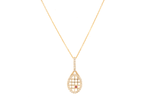 18kt yellow gold tennis racket diamond pendant