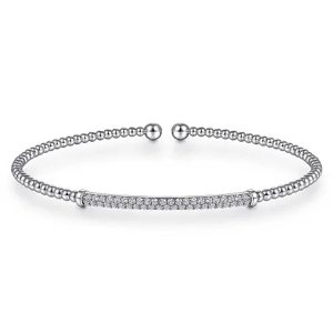 Elegant silver bracelet with beaded design and sparkling stones, perfect for any occasion.