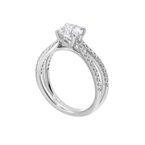 Elegant engagement ring featuring a dazzling round diamond and intricate accent stones in white gold.