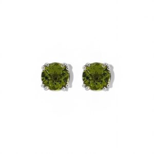 Elegant peridot earrings in a minimalist design, showcasing vibrant green gemstones in white metal settings.