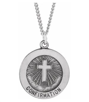 Elegant confirmation pendant featuring a cross and radiant light, perfect for spiritual celebrations.