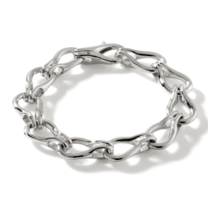 Elegant silver interlocking chain bracelet, showcasing polished links perfect for any occasion.