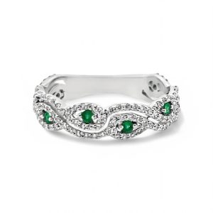 Elegant sterling silver ring with green gemstones and sparkling accents, perfect for any occasion.