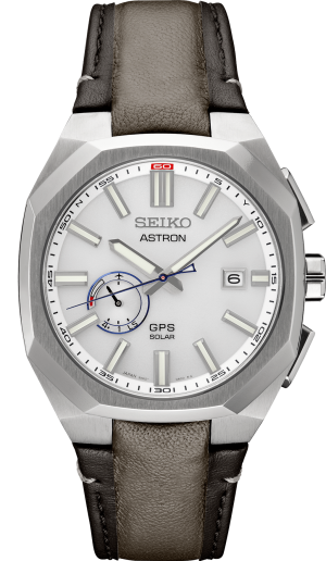 Seiko Astron GPS watch features a sleek design, octagonal stainless steel case, and stylish leather strap.