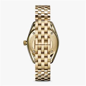 Elegant gold watch with interconnected links and luxurious finish, perfect for any occasion.