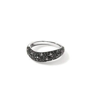 Elegant black gemstone ring in modern design with clear accents for a luxurious statement.