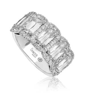 18 KT White Gold L'Amour Crisscut Diamond 5-Stone Halo Fashion Ring
