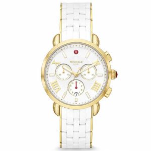 White Roman Numeral Dial Michele Sport Watch white silicone link strap