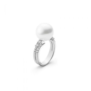 Classic White South Sea Cultured Pearl and Diamond Ring