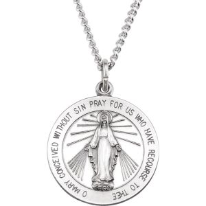 White Sterling Polish Sterling Miraculous Medal Charm