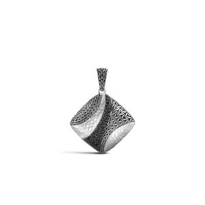 Classic Chain Hammered Silver Square Enhancer With Black Sapphire And Black Spinel