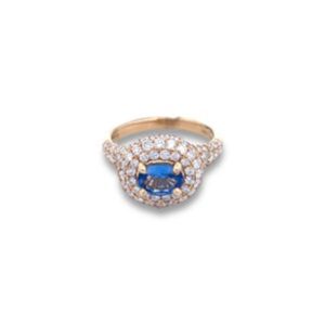 18 KT Yellow Gold Sapphire & Diamond Double Halo Fashion Ring
